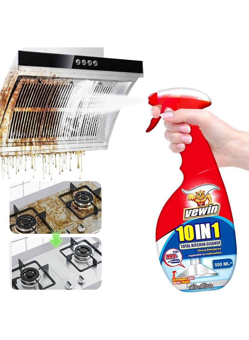 10-in-1 Kitchen Cleaner, Heavy Duty Degreaser & Multi-Surface Cleaner, Cuts Through Stubborn Grease on Hoods Stoves Tiles，Just Spray and Wipe to Clean-500ml - Image 1