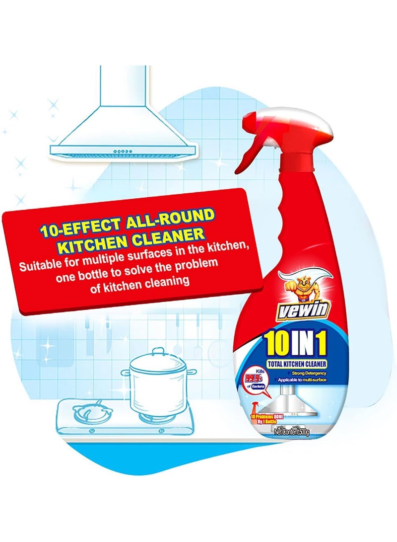 10-in-1 Kitchen Cleaner, Heavy Duty Degreaser & Multi-Surface Cleaner, Cuts Through Stubborn Grease on Hoods Stoves Tiles，Just Spray and Wipe to Clean-500ml - Image 2