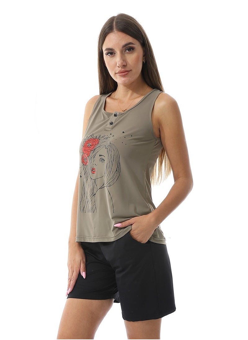 Caesar - Printed Top With  Short Pajama Set - Image 1