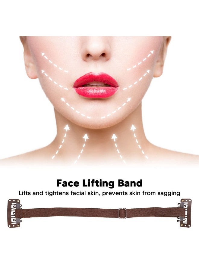 Brrnoo 4Pcs Face Lifting Band With Hairclip Reusable Hairpin Facial Lifting Bands Invisible Facelift Patch Straps For Hair Adjustable Elastic Band (Brown) - Image 2