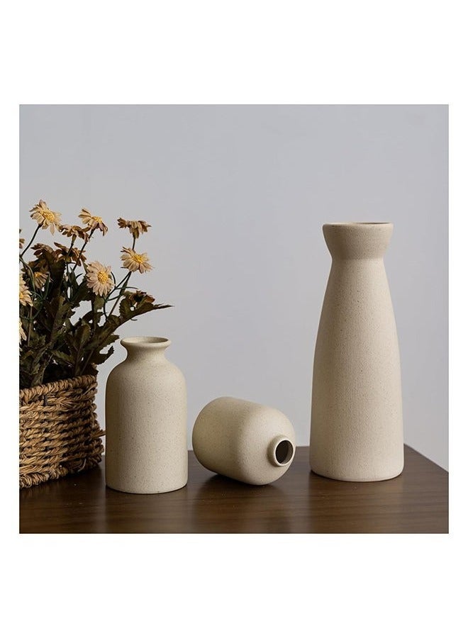 سكاي تاتش مجموعة مزهريات سيراميك من Sky-Touch Home Decor مكونة من 3 قطع: مزهرية من عشب البامباس المجفف، مزهريات عصرية بتصميم بوهو، عناصر زينة لغرفة المعيشة والمطبخ وطاولة العشاء ورفوف ديكور مكتب (بيج) - Image 3