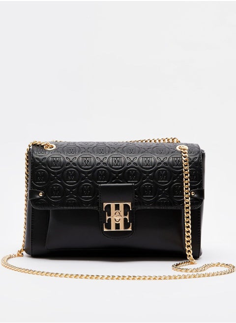 ELLE Monogram Crossbody Bag with Chain Strap and Twist Lock Closure