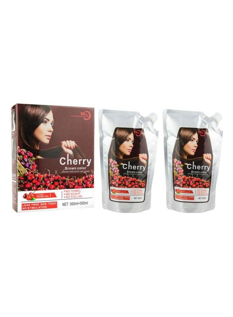 BLOOMING TIME Cherry Color Cream Ammonia-Free Hair Color Cream,Lead Free Non-Toxic No Stimulation 500ml+500ml(Dark Brown) - Image 1