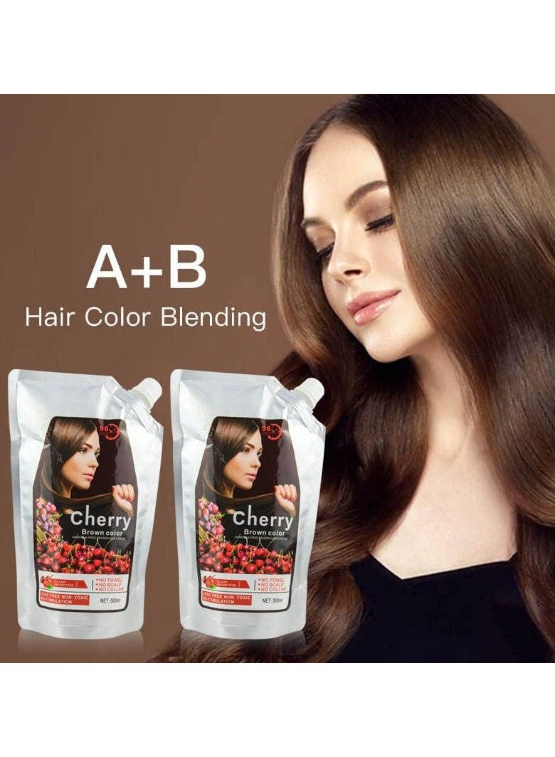 BLOOMING TIME Cherry Color Cream Ammonia-Free Hair Color Cream,Lead Free Non-Toxic No Stimulation 500ml+500ml(Dark Brown) - Image 4