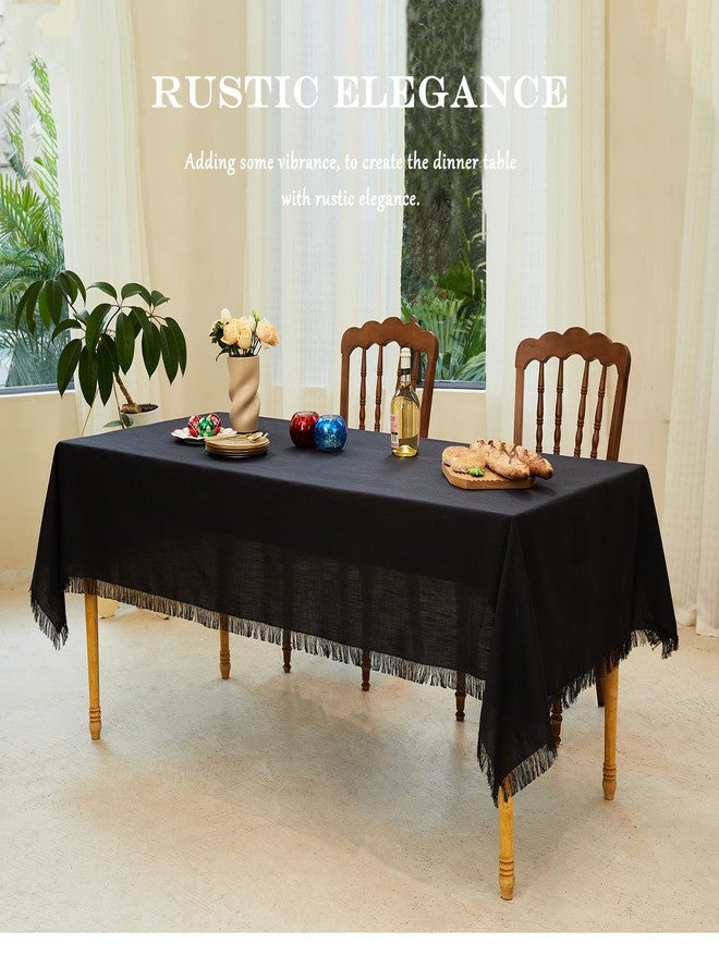 Midsummer Breeze مفرش طاولة مستطيل بنقشة نسيم منتصف الصيف - مفرش طاولة ريفي من القطن مزين بشراشيب، مناسب للهالوين وعيد الشكر وعيد الميلاد والمطبخ وغرفة الطعام (55 × 70 بوصة، أسود) - Image 3