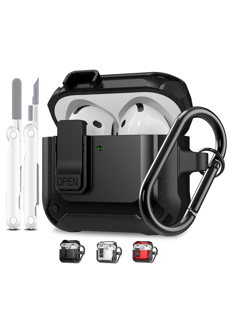 ANYOGRO Airpods 4 Case Cover with Cleaning Kit, Security Lock Armour with Keychain for Airpods 4th Generation 2024 Front LED Visual - Black  - Image 1