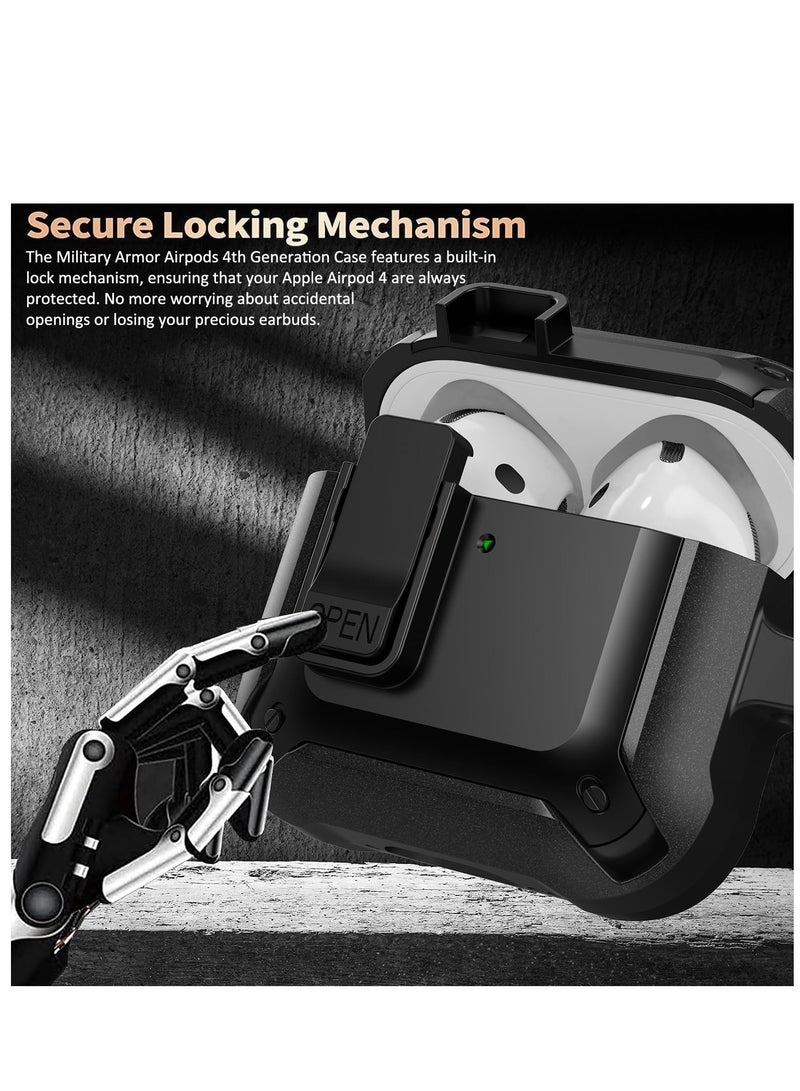 ANYOGRO Airpods 4 Case Cover with Cleaning Kit, Security Lock Armour with Keychain for Airpods 4th Generation 2024 Front LED Visual - Black  - Image 2
