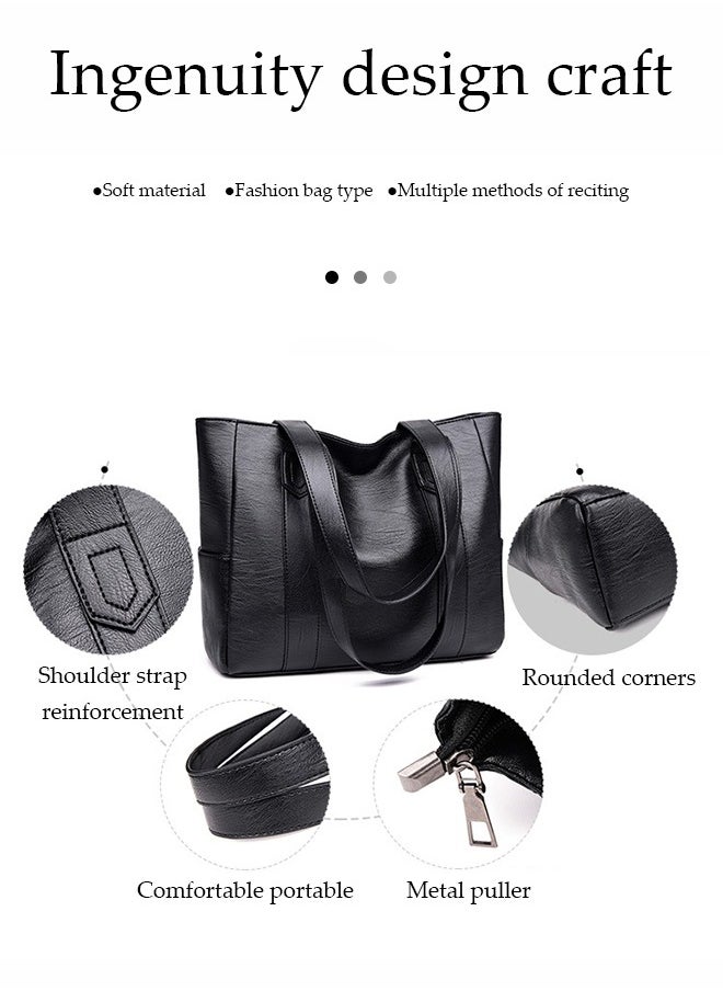 DUNISO - Women's tote bag, large capacity soft PU leather shoulder bag ，handbag, scratch resistant, wear resistant, waterproof suitable for storing mobile phones, power banks, umbrellas, cosmetics, 28 * 35 * 11cm, black - Image 1