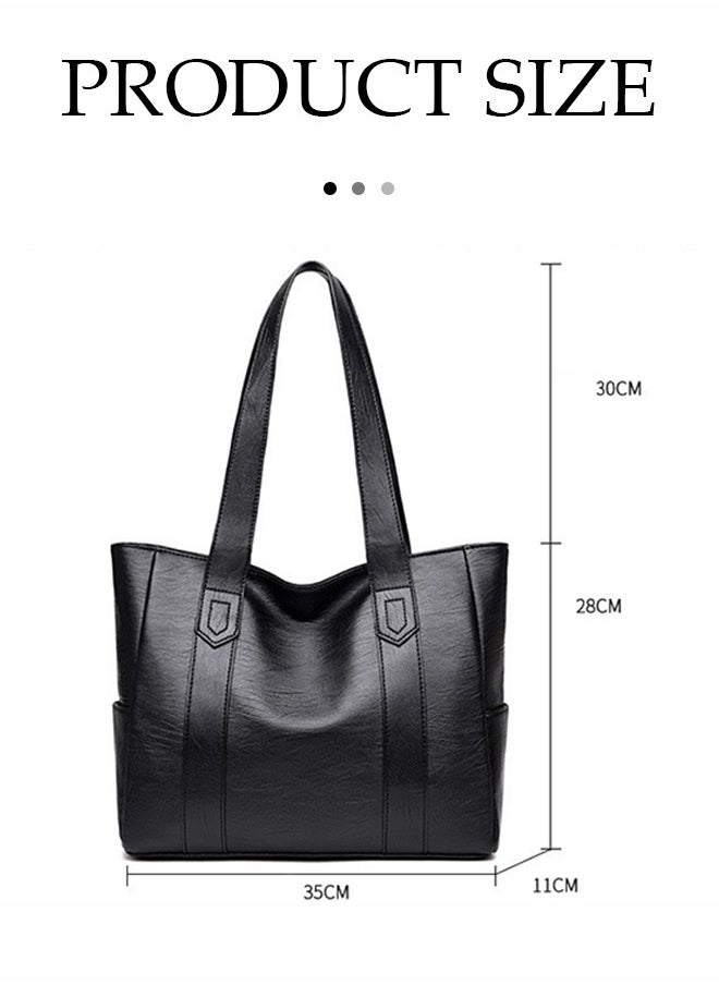 DUNISO - Women's tote bag, large capacity soft PU leather shoulder bag ，handbag, scratch resistant, wear resistant, waterproof suitable for storing mobile phones, power banks, umbrellas, cosmetics, 28 * 35 * 11cm, black - Image 1