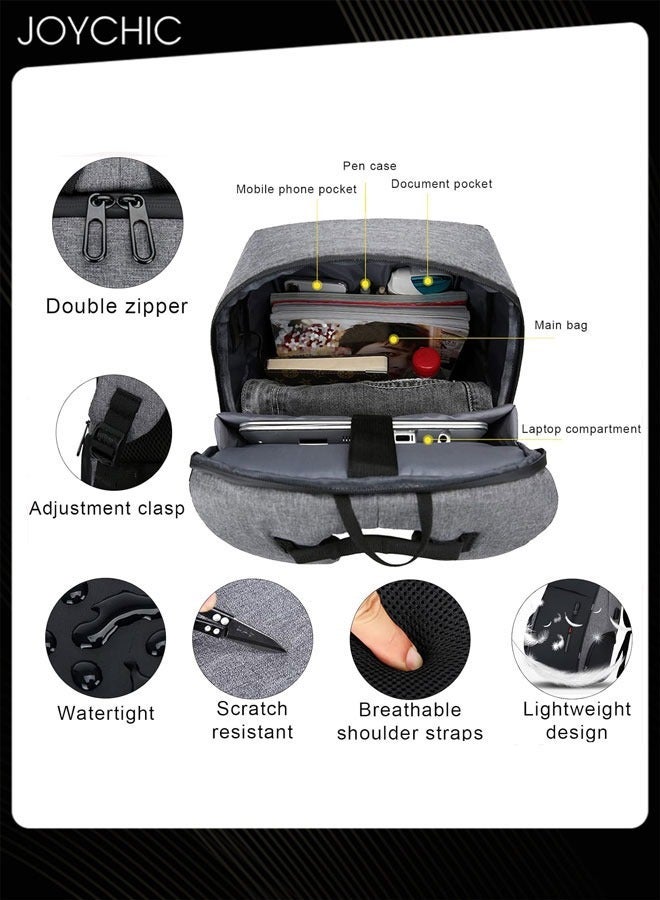 Joychic حقيبة ظهر سفر للكمبيوتر المحمول متعددة الوظائف للأعمال ضد السرقة بجيب سحاب حقيبة يومية بسعة كبيرة للكلية والمدرسة مع منفذ شحن USB تناسب 15.6 بوصة للرجال للعمل المكتبي في الهواء الطلق رمادي+أسود - Image 3