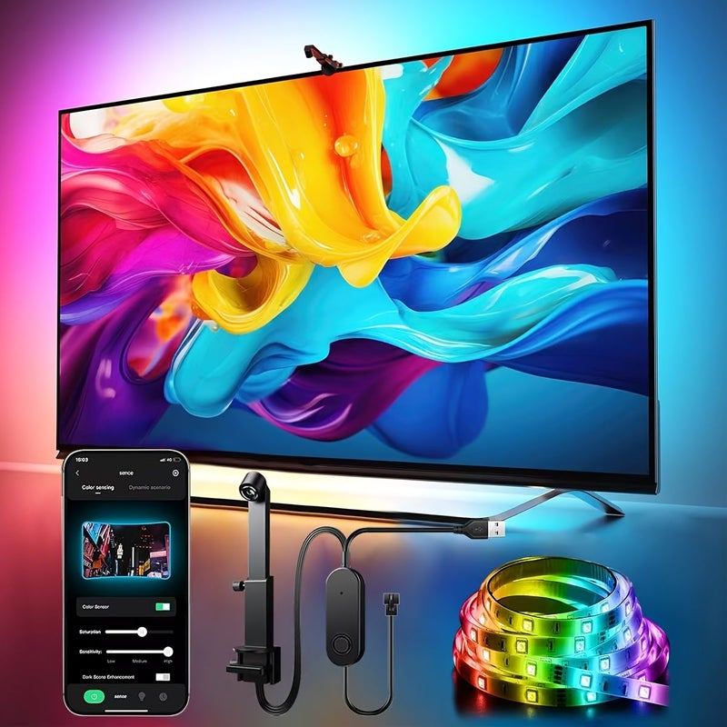 RGBIC LED TV Backlight Strip with Smart Sync APP Bluetooth Control USB Powered Ambient Lighting for 35 0 80 0 Inch TVs Monitors Dynamic Color Changing System Model Chuanganqi LKHC 149 61 Inch - Image 1