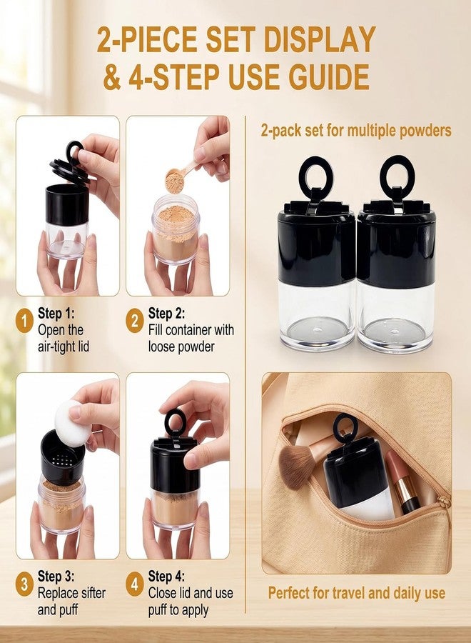 VANTOBEST 2-Pack 10g/0.34oz Black Mini Powder Containers Refillable Loose Powder Box with Sifter Puff Cap DIY Makeup Case for Foundation Blusher Finishing Powder - Image 3