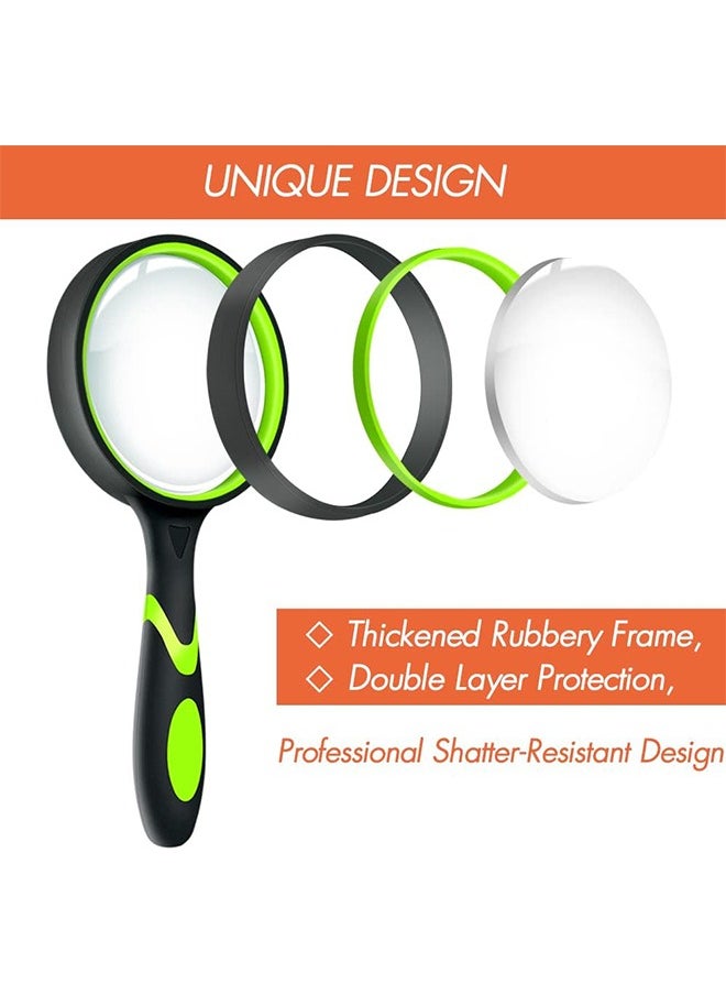 HY - Handheld Magnifying Glass, 20X Magnifying Glass 2 Pack 75MM, Shatterproof Reading Magnifier for Seniors and Kids with Non Slip Rubber Handle for Reading Hobbies Science (Orange and Green) - Image 1