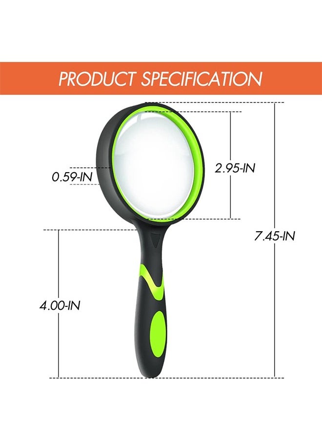 HY - Handheld Magnifying Glass, 20X Magnifying Glass 2 Pack 75MM, Shatterproof Reading Magnifier for Seniors and Kids with Non Slip Rubber Handle for Reading Hobbies Science (Orange and Green) - Image 1