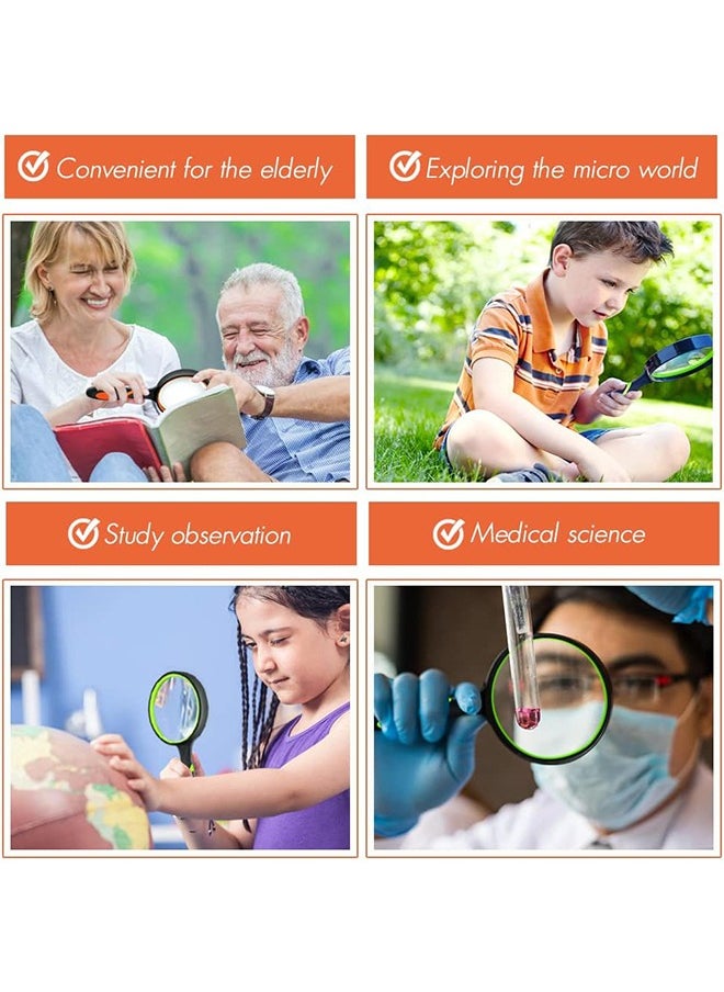 HY - Handheld Magnifying Glass, 20X Magnifying Glass 2 Pack 75MM, Shatterproof Reading Magnifier for Seniors and Kids with Non Slip Rubber Handle for Reading Hobbies Science (Orange and Green) - Image 1