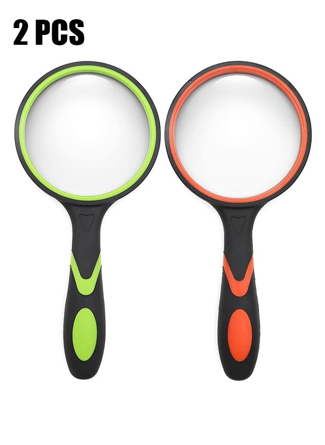HY - Handheld Magnifying Glass, 20X Magnifying Glass 2 Pack 75MM, Shatterproof Reading Magnifier for Seniors and Kids with Non Slip Rubber Handle for Reading Hobbies Science (Orange and Green) - Image 1
