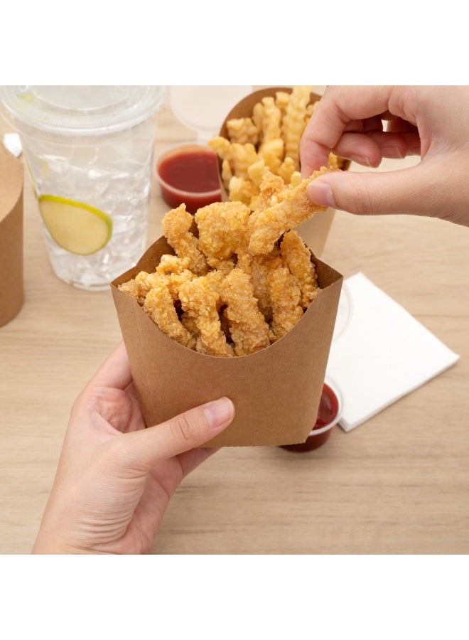 Restaurantware Bio Tek 4.5 x 3.2 x 3.9 Inch French Fry Cup, 100 Disposable Snack Cups - Stackable, Sustainable, Kraft Paper 3 Ounce Fry Holder, For Fries, Onion Rings, Popcorn, or Cookies - Image 5