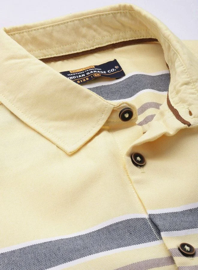 شركة المرآب الهندية Men Regular Fit Striped Full Sleeves Cutaway Collar Casual Shirt