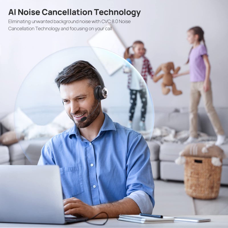 LEVN Bluetooth Headset, Wireless Headset with Microphone & Mute Button, 60Hrs Talk Time, On-Ear AI Noise Cancelling Headphones with Bluetooth 5.2 Multipoint for Trucker/Remote Work/Online Class/Zoom - Image 2