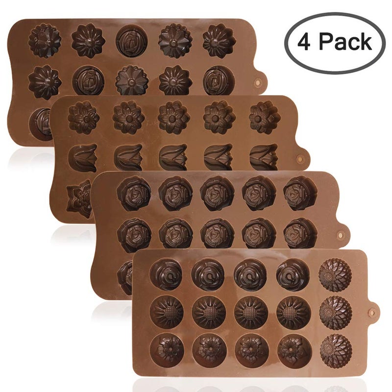 DanziX 4 Pack Flower Shape Silicone Molds Chocolate Candy Mold, DanziX Silicone Mold for Christmas,Wedding,Festival, Parties, DIY Enthusiasts-15 Cavity - Image 2