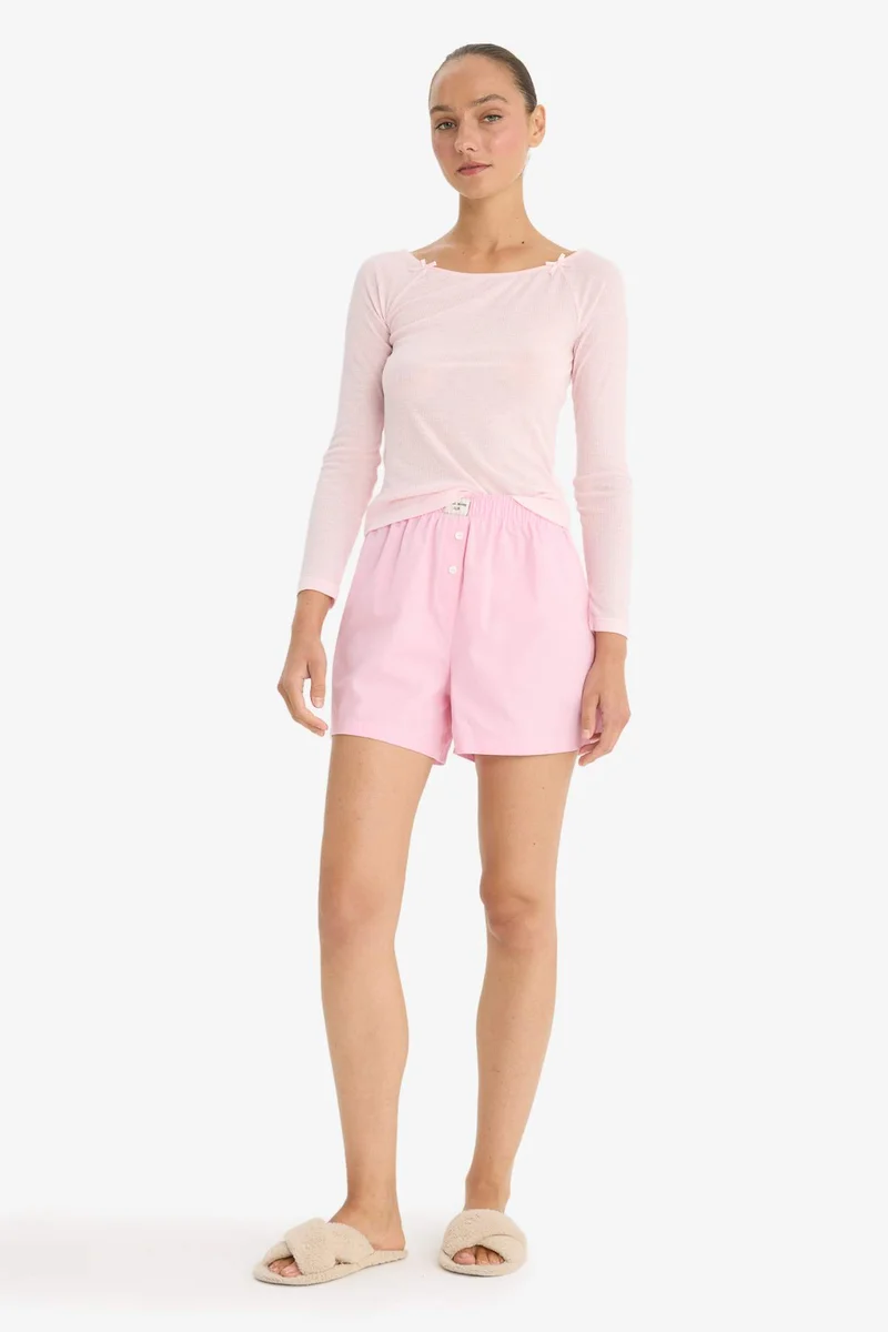 Defacto Regular Fit Boat Neck Long Sleeve Rib Pyjamas Top
