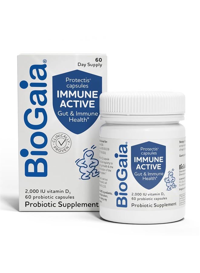 BioGaia Protectis Immune Active Probiotic | Probiotic + Vitamin D | Supports Immune, Digestive and Overall Health | Probiotics for Men & Women | Capsules | 60 Day Supply - Image 1