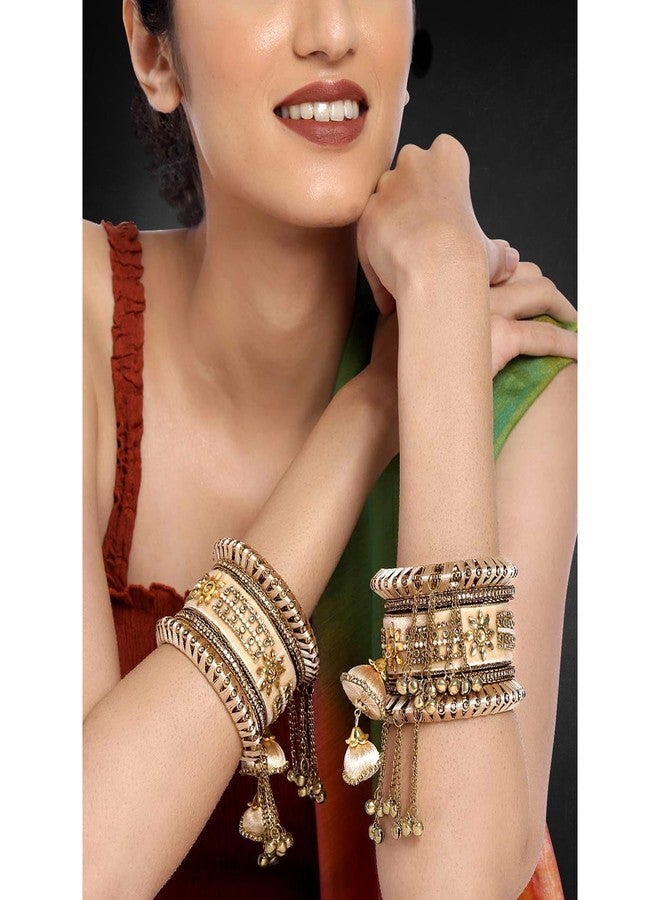 Peora Velvet Matching Kundan Floral Silk Thread Chura Bangle Set for Women (2.8 inch) - Image 2