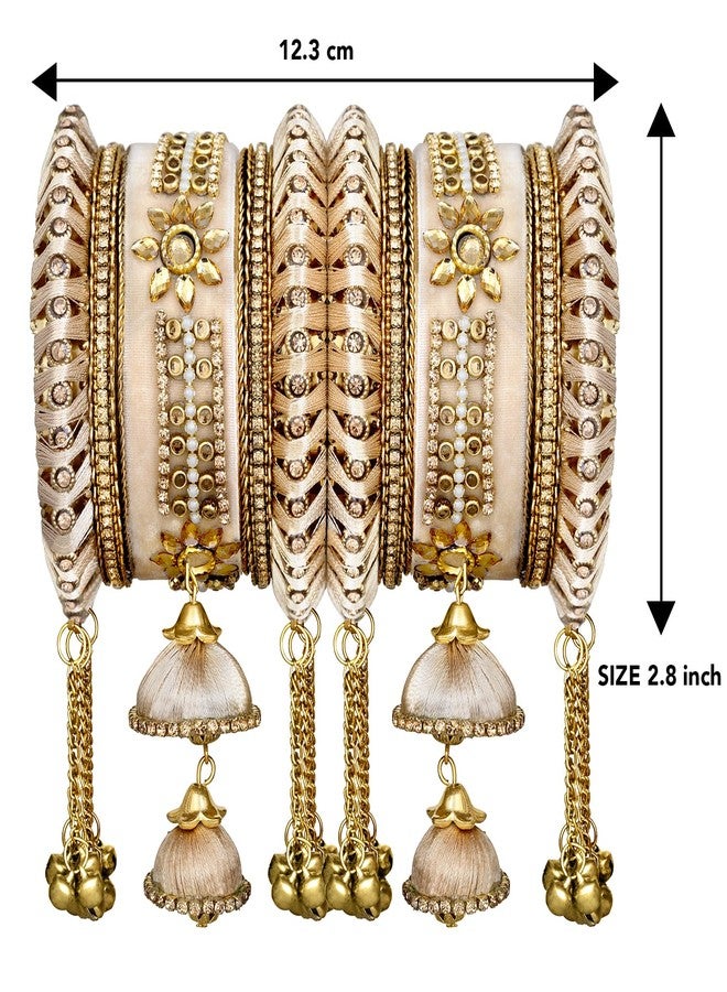 Peora Velvet Matching Kundan Floral Silk Thread Chura Bangle Set for Women (2.8 inch) - Image 5