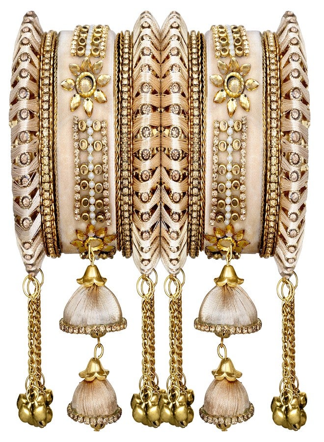 Peora Velvet Matching Kundan Floral Silk Thread Chura Bangle Set for Women (2.8 inch) - Image 1