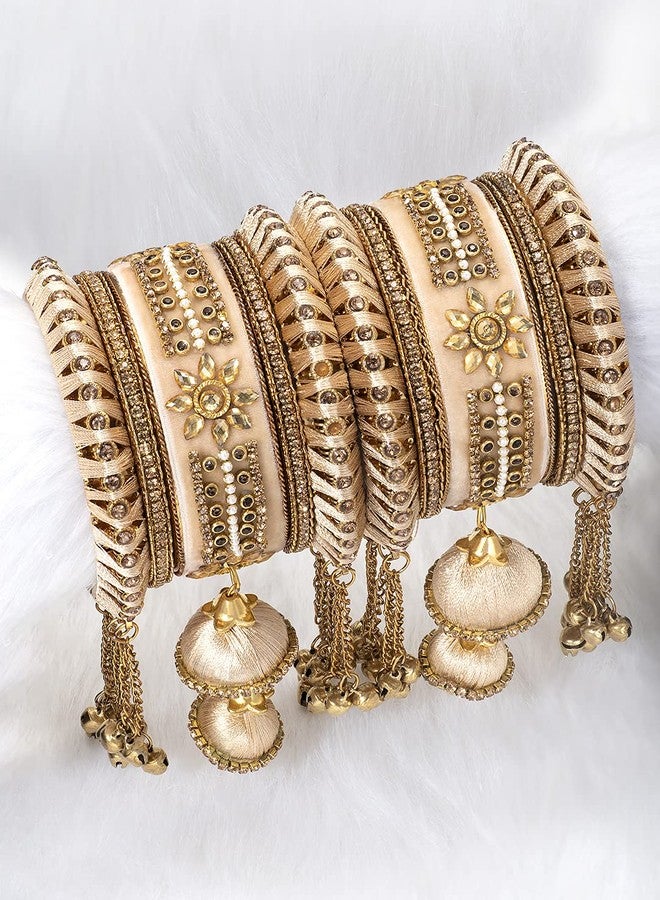 Peora Velvet Matching Kundan Floral Silk Thread Chura Bangle Set for Women (2.8 inch) - Image 3