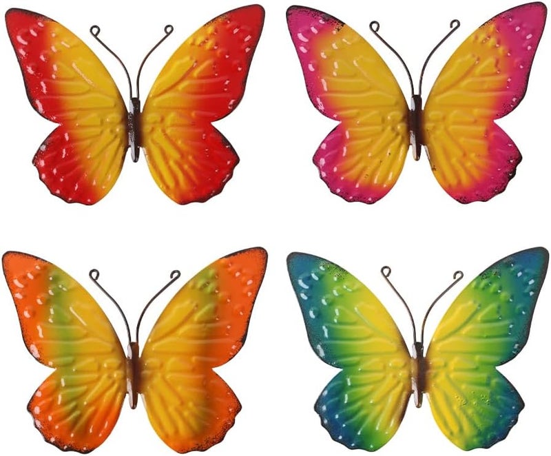 dreamskip Store Metal Butterfly Wall Decor Art, 4 Pack Colorful Metal Butterflies Outdoor Wall Art, Hand Painted Outdoor Wall Decor For Garden, Yard, Fence, Patio, Living Room, Bedroom Decoration - Image 1