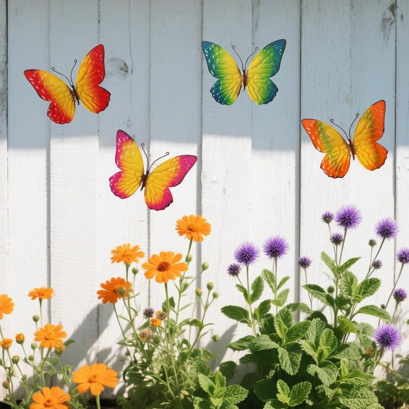 dreamskip Store Metal Butterfly Wall Decor Art, 4 Pack Colorful Metal Butterflies Outdoor Wall Art, Hand Painted Outdoor Wall Decor For Garden, Yard, Fence, Patio, Living Room, Bedroom Decoration - Image 4