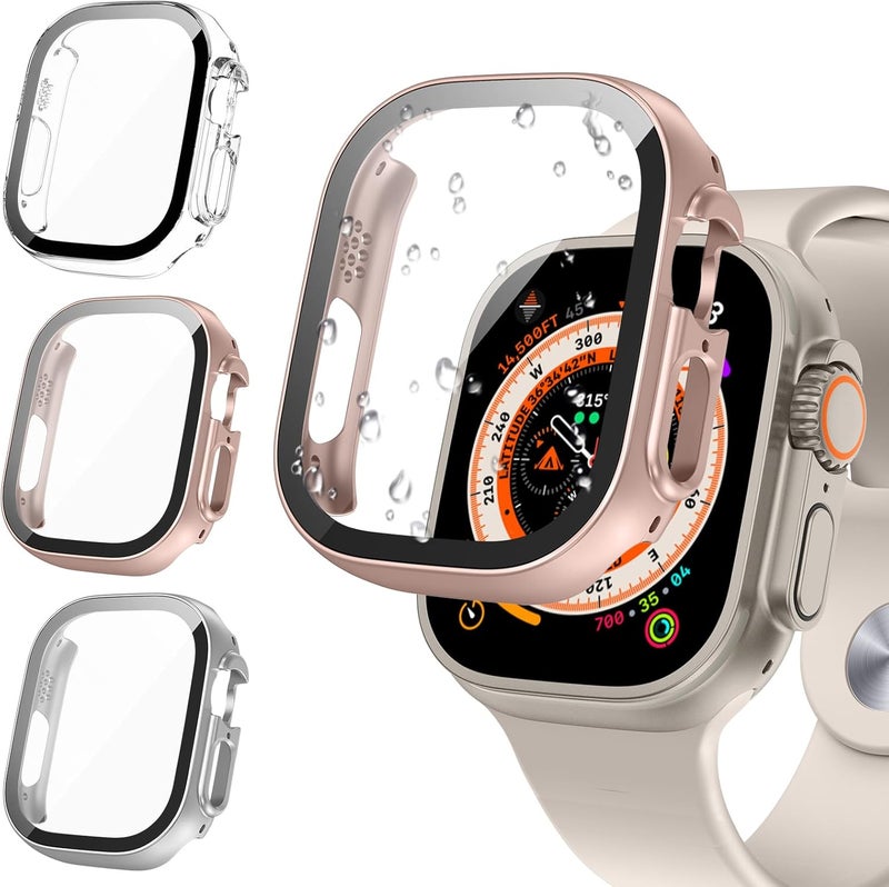 Tensea [3PCS for Apple Watch Screen Protector Case Ultra 3 / Ultra 2 / Ultra 49mm Accessories, iWatch Protective Face Cover for Women Men, Tempered Glass Film Hard Bumper for iPhone Watch 49 mm - Image 1
