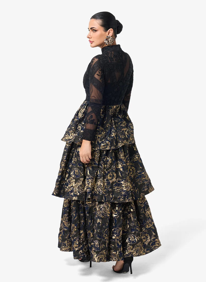 ثريدز باي اجوني Lace Detail Ruffle Maxi Dress