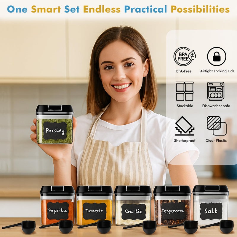 Shazo 6 PC Airtight Food Storage Containers + 6 Spoons - BPA Free Clear Plastic Snack & Spice Containers with Easy Lock Lids - Kitchen and Pantry Organization for Herbs, Coffee, Tea - 0.5L / 2.1 Cups - Image 4