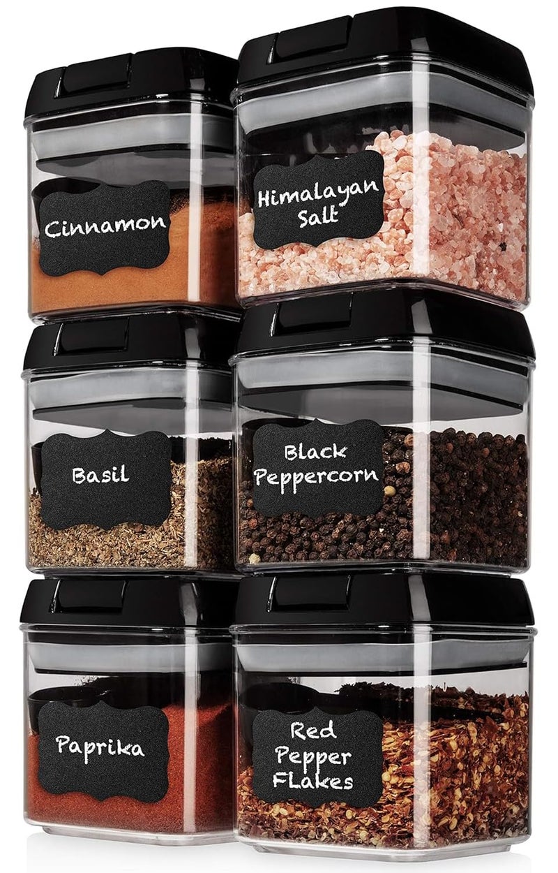Shazo 6 PC Airtight Food Storage Containers + 6 Spoons - BPA Free Clear Plastic Snack & Spice Containers with Easy Lock Lids - Kitchen and Pantry Organization for Herbs, Coffee, Tea - 0.5L / 2.1 Cups - Image 1