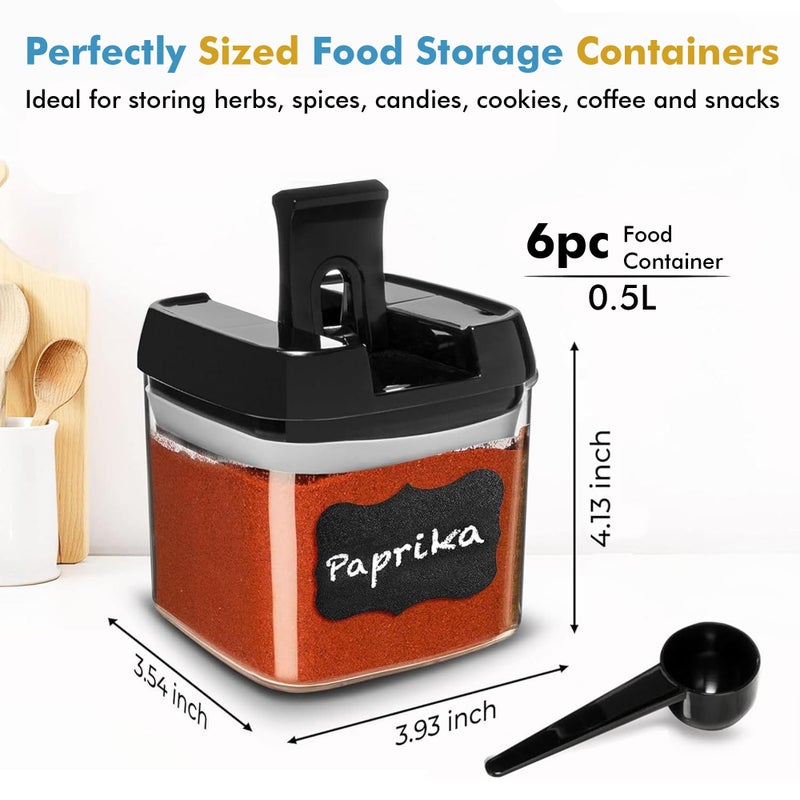 Shazo 6 PC Airtight Food Storage Containers + 6 Spoons - BPA Free Clear Plastic Snack & Spice Containers with Easy Lock Lids - Kitchen and Pantry Organization for Herbs, Coffee, Tea - 0.5L / 2.1 Cups - Image 3