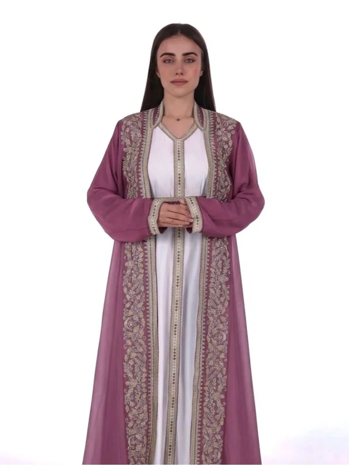 AL BENT AL SHARQIEH emboidered belted chiffon kaftan dress