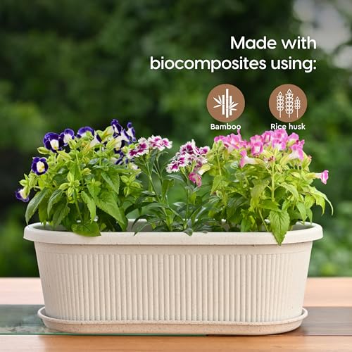 Eha Earth Friendly Regalia 12 Inch Pots and Planters Set of 2 | Bamboo Based, UV Protected | Planter for Indoor & Balcony Window Flower Pots | Multicolor - Image 3
