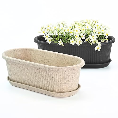 Eha Earth Friendly Regalia 12 Inch Pots and Planters Set of 2 | Bamboo Based, UV Protected | Planter for Indoor & Balcony Window Flower Pots | Multicolor - Image 1