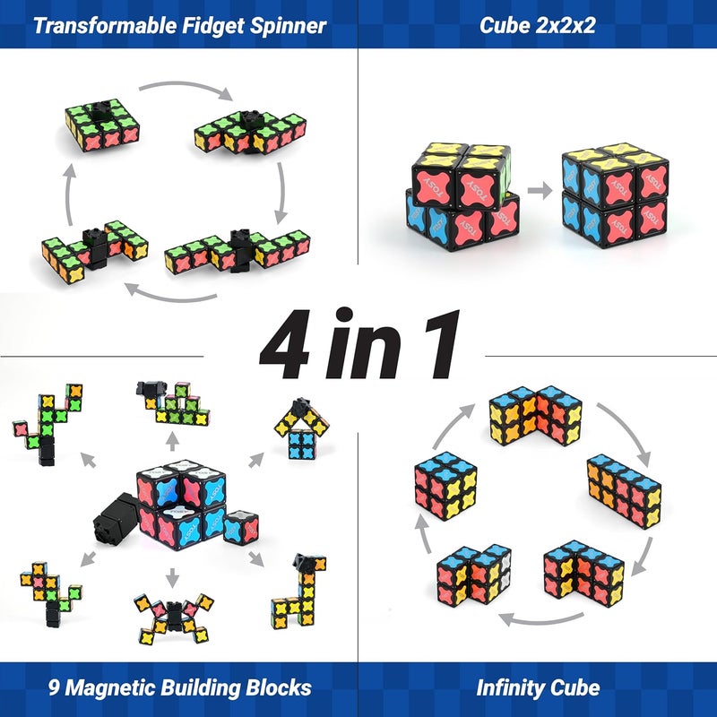 توسي لعبة Magnet Fidget Spinner Mini - 3 في 1: لعبة دوارة قابلة للتحويل مع 72 مغناطيسًا، مكعب لا نهائي، مكعب ألغاز 2x2، هدية عيد الفصح وعيد الميلاد للبالغين والأطفال - Image 5