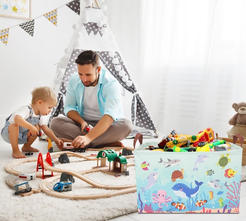 CLOCOR Rectangular Storage Basket Empty,Gift Basket,Waterproof Storage Bin with Handles,Room Decor(Under The Sea) - Image 3