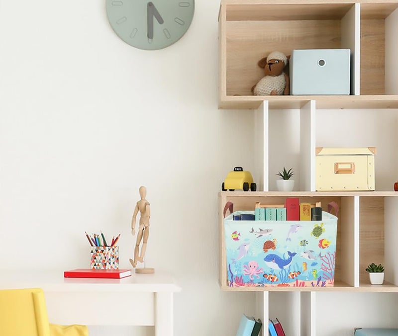 CLOCOR Rectangular Storage Basket Empty,Gift Basket,Waterproof Storage Bin with Handles,Room Decor(Under The Sea) - Image 5