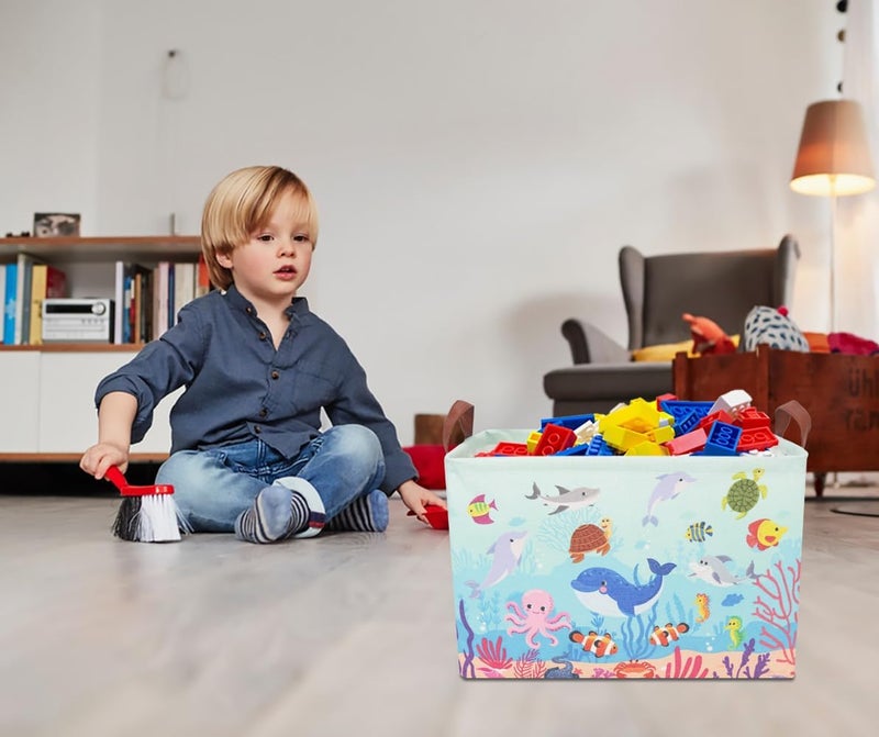 CLOCOR Rectangular Storage Basket Empty,Gift Basket,Waterproof Storage Bin with Handles,Room Decor(Under The Sea) - Image 2