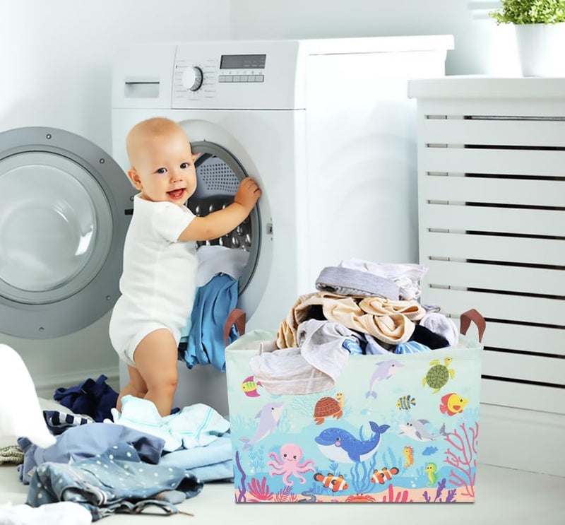 CLOCOR Rectangular Storage Basket Empty,Gift Basket,Waterproof Storage Bin with Handles,Room Decor(Under The Sea) - Image 4