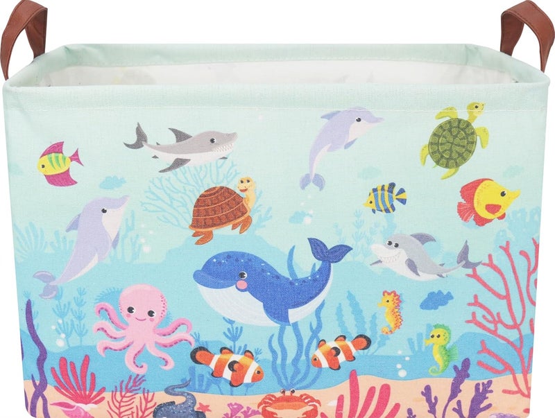 CLOCOR Rectangular Storage Basket Empty,Gift Basket,Waterproof Storage Bin with Handles,Room Decor(Under The Sea) - Image 1