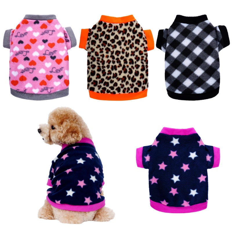 Rbenxia 4 Pcs Dog Fleece Sweaters Puppy, Warm Soft Fleece Sweater Doggie Sweatshirt Dog Pajamas Puppy Clothes for Winter, Small Dogs Cat Pets Outfits (Medium) - Image 1