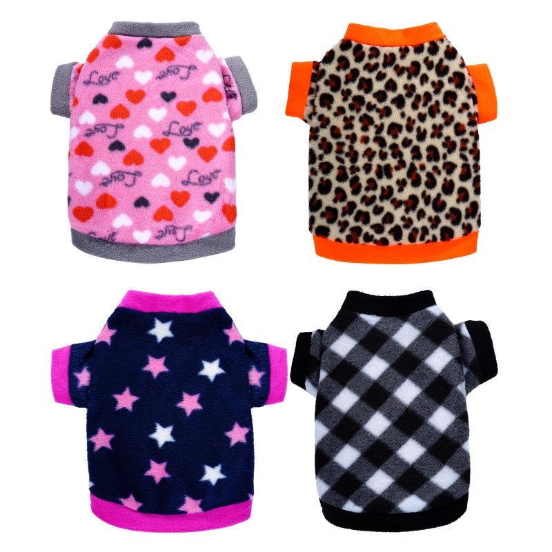 Rbenxia 4 Pcs Dog Fleece Sweaters Puppy, Warm Soft Fleece Sweater Doggie Sweatshirt Dog Pajamas Puppy Clothes for Winter, Small Dogs Cat Pets Outfits (Medium) - Image 2