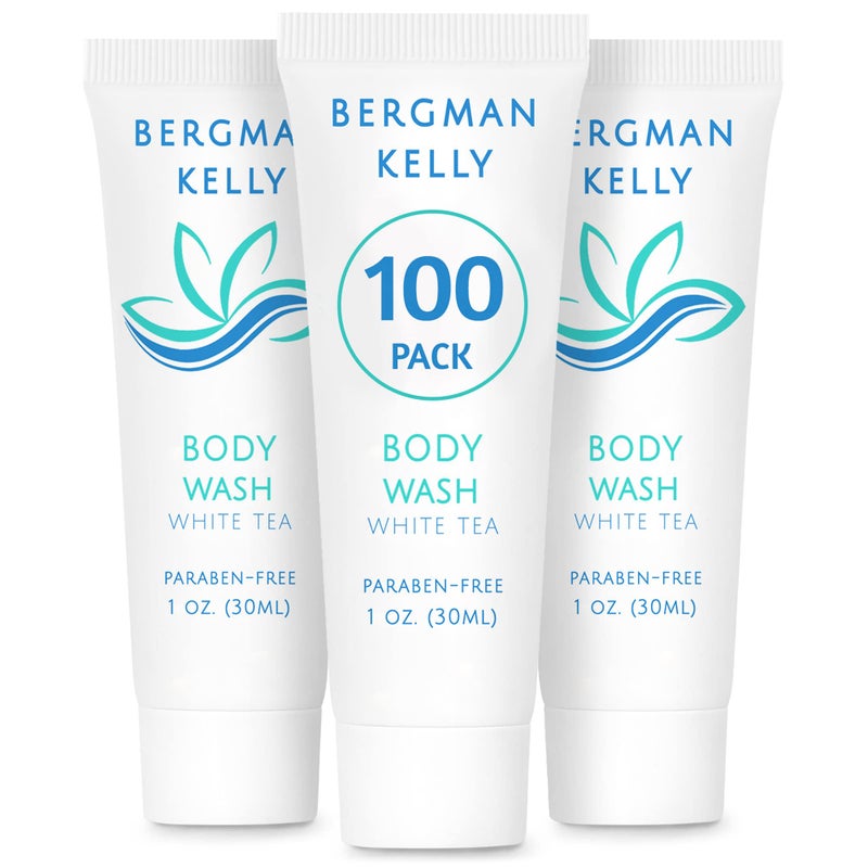 BERGMAN KELLY BERGMAN KELLY Travel Size Body Wash (1 fl oz, 100 PK, White Tea), Delight Your Guests with a Revitalizing and Refreshing Hotel Body Wash, Quality Mini and Small Size Guest Hotel Toiletries in Bulk