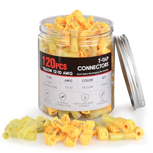 Nilight 120PCS60 Pairs Quick Splice Disconnect Wire Terminals TTap Spade Wire Connectors Yellow 1210 AWG Male Female Fully Insulated Electrical Crimp SelfStripping Kit - Image 1